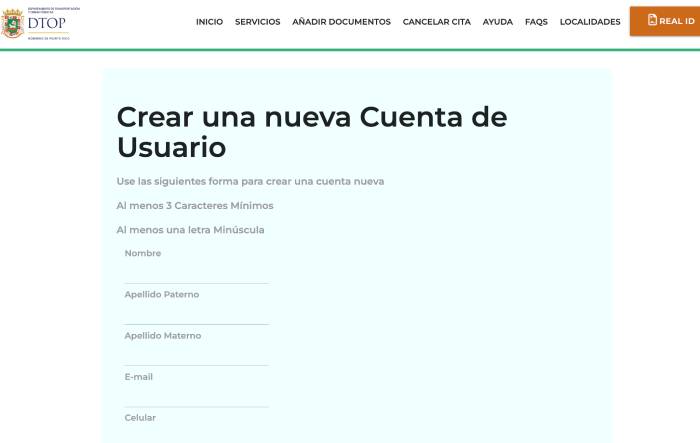 Crear nueva cuenta en CESCO TurnosPR