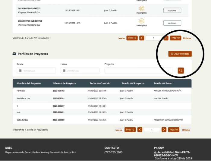 crear proyecto en Single Business Portal para solicitar permiso único en PR