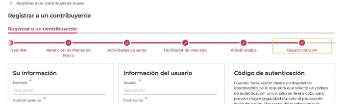 cuenta de negocio usuario SURI para crear cuenta en SURI Hacienda