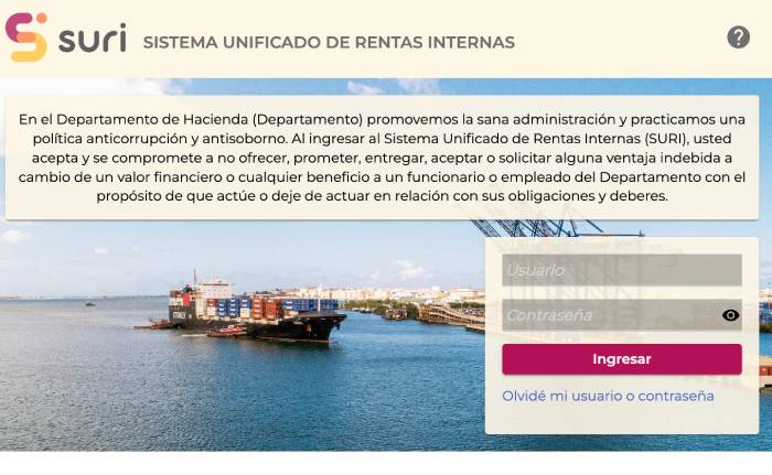 cuenta de usuario para ingresar a SURI Hacienda