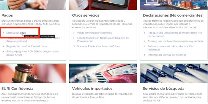 efectuar un pago de contribuciones en SURI Hacienda sin cuenta