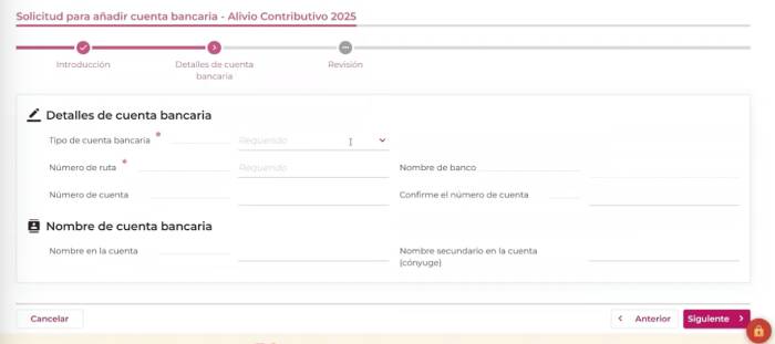 información bancaria para registrar cuenta de banco en SURI Hacienda
