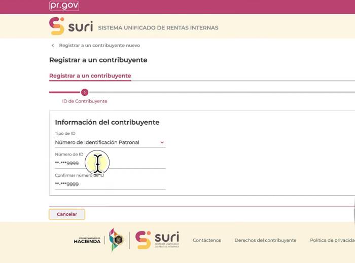 información del contribuyente para registrar una cuenta en SURI Hacienda