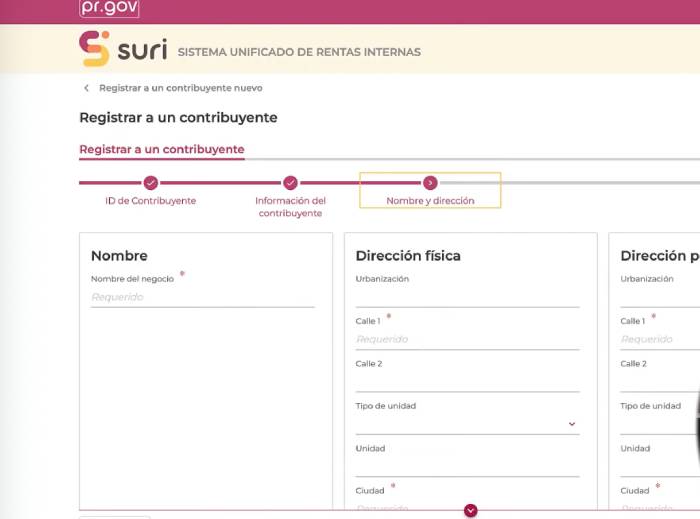 información del negocio para registrar una cuenta de SURI Hacienda