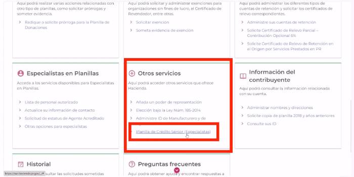 otros servicios planilla senior en SURI Hacienda
