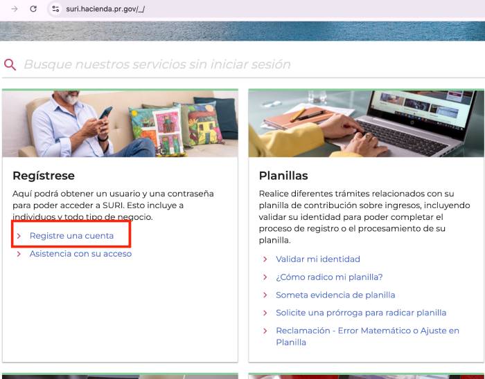 registrar cuenta en SURI Hacienda de Puerto Rico
