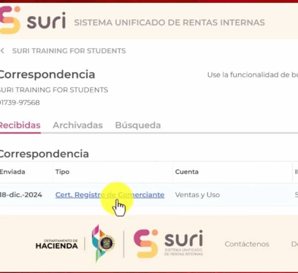 registro de comerciante renovado en SURI Hacienda