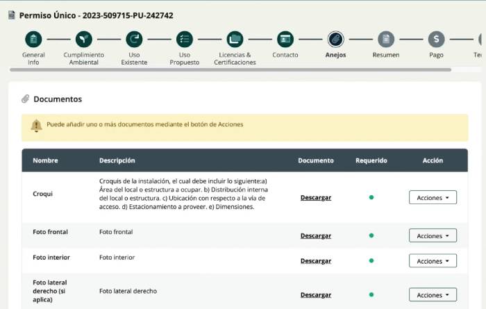 subir documentos para solicitar permiso único en PR
