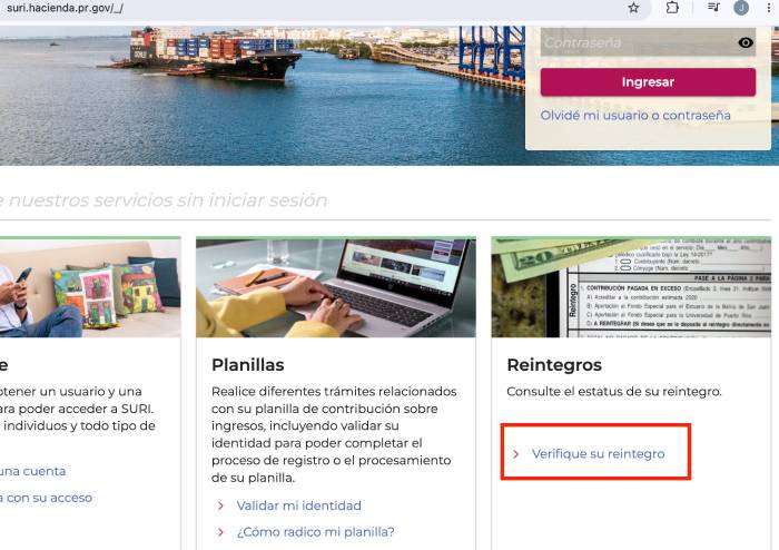 verificar estatus de reintegro en SURI Hacienda